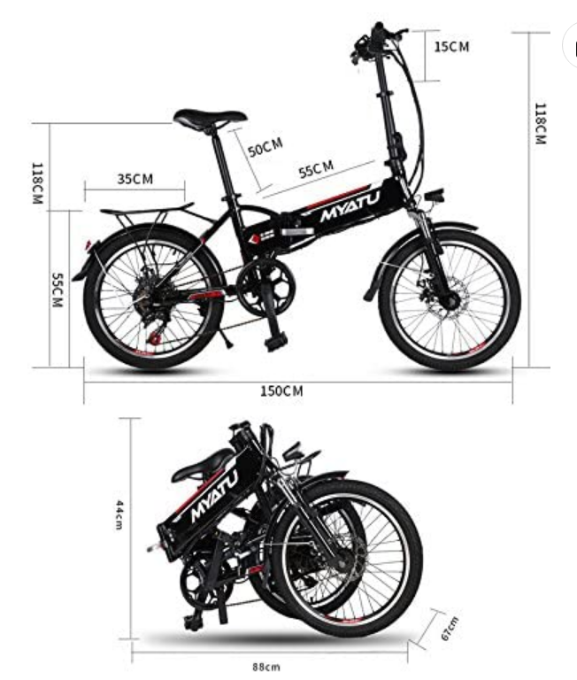 46449 - Myatu 20” electric folding bike with 36V 10.4AH and Shimano 7 gear Europe